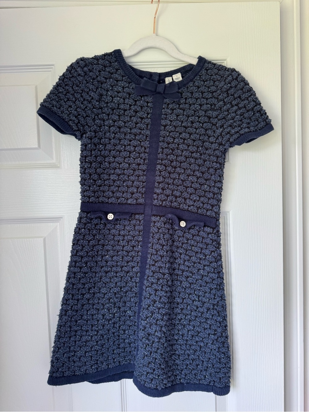 Janie and Jack Navy Textured Knit Dress with Bow